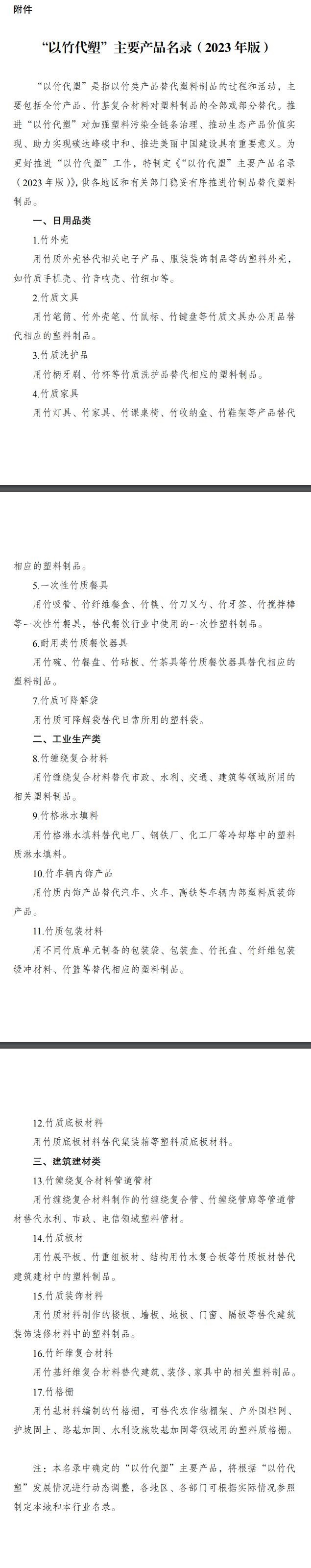 附件：“以竹代塑”主要产品名录(2023年版)